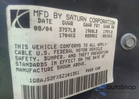 2005 Saturn Ion 2 z USA, uszkodzony, nr VIN 1G8AJ52FX5Z101351